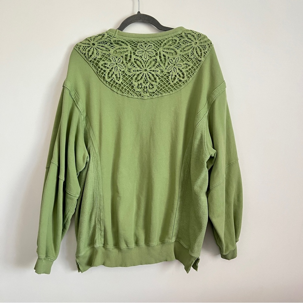 Aerie Keep it Light Crochet Crew Sweatshirt Oversized Green Size XXS Cozy - Picture 7 of 14